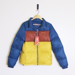 Cotopaxi Solazo Down Puffer Jacket in Goldenrod (blue, red, gold)